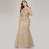 Immer hübsches Kleid Plus -Größe Pailletten Mesh Mesh Mermaid Slim Abendkleid Perlen Blätter Muster formelle Kleidung Frauen elegant