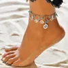 Bohemian Multiple Layers Flower Pendant Anklet Bracelet For Women Charms Vintage Ethnic Gold Color Chain Beach Jewelry