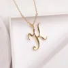 Gold Color Swirl Initial Alphabet Necklace All 26 English A-T Cursive Luxury Monogram Name Word Text Character Capital Letter Pend226O