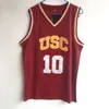 NCAA University of Southern California (USC) 10 Derozan 농구 유니폼 레드 수 놓은 저지 사이즈 S-XXL 스티치