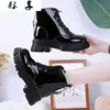Round Toe Med Heel Boots Women Shoes Autumn Boots-women Booties Ladies Lace Up Luxury Designer Lolita Black 2020 Rubber Flat Y0914