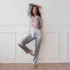 Hiloc Color Block Sleepwear Pijamas de Retalhos para Mulheres Nightwear Set Woman 3 Peças Cetim Camisetas Mangas compridas Autumn Suits 211215