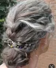 Silver grey human hair pony tail hairpiece wrap around Dye natural hightlight salt and pepper short long loose wave gray pony2546009