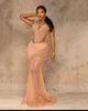 2021 Plus Size Arabic Aso Ebi Mermaid Gold Lace Prom Dresses Sheer Neck Beaded Evening Formal Party Second Reception Gowns Dress ZJ217