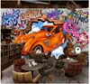 Beställnings- foto Bakgrundsbilder 3D-väggmålningar Bakgrund Nostalgisk Graffiti Brick Wall Car Bar Restaurang Bakgrund Väggar Papers Heminredning