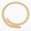 14MM Bling Zircons Miami Cuban Chain Necklace for Men Gold Color Material Copper Charms Hip Hop Rock Street Jewelry