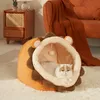 Cat Beds & Furniture Cute Bed Warm Pet Basket Cozy Kitten Lounger Cushion Semi-closed House For Small Dog Mat Bag Soft Washable Cave