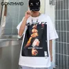 Tshirts Streetwear Mężczyźni Hip Hop Harajuku Devil Human Heads Drukuj Krótki Rękaw Bawełniane Koszulki Casual Luźne Teees Topy 210602