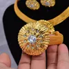 Collier de boucles d'oreilles Dubai Gold 24k Bijoux Ensembles pour femmes Africain Bridal Zircon Stone Gifts Party Ring Bracelet Set8384980