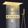 Misturador de chuveiro termostático polido de ouro de luxo 70x38 cm banheiro liderado por alto fluxo Cachoeira de chuva Sistema de chuveiro escondido