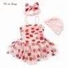 Jeden kawałki Born Baby Girl Strawberry Swim Siatek z Cap Headwear Infant Toddler Tutu Dress Swimwear Kąpiel Kid Swimming Odzież