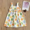 Girl Holiday Style Beach Floral Print Sleeveless Suspender Dress with White Background Suitable For Holiday Birthday Party G1026