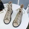 Sandals High Quality Gladiator Women Boot Peep Toe Hollow Out Lace Up Sexy Flat Shoes Woman Black AC899