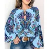 Jocoo Jolee Floral Print Lantern Sleeve Shirt 2019 Boho Blouse Sexy Lace Up Tassel O Neck Femmes Tops Printemps Été Chic Blouses H1230