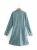 Zevity Frauen Vintage Umlegekragen Blätter Drucken Eingewickelt Kimono Minikleid Büro Dame Langarm Chic Schärpen Vestido DS4761 210603