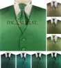 solid plain green formal waistcoat set for wedding (vest+ascot tie+handkerchief)
