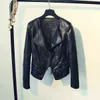 Fi printemps automne dames moto veste en cuir col rabattu fermeture éclair mince noir moto motard femme 211110