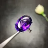 Luxo Oval Roxo Cristal Ametista Gemstones Diamantes Anéis Para As Mulheres Branco Ouro De Prata Cor Jóias Bijoux Bague Party Presentes