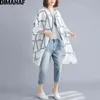 DIMANAF Summer Jackets Coats Women Clothing Vintage Print Striped Lady Outerwear Loose Casual Zipper Cardigan Thin Oversize 211109