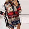 Autumn Mini Christmas Printed Dress New Loose Shirt Dress Women Casual Turn-down Collar Buttoned Ladies Office Party Dress Mujer Y1204