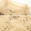 おそらくU黄色のメッシュドレスMidi Dressボールドレスボールガウン長袖女性エレガントな花D1224 210529