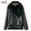 Faux Leather Jacket Winter Thick Warm Suede Lamb Black Outwear Female Retro Lapel Velvet Fur One Coat Woman 211007