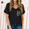 High Quality Tops Basic Plain Shirts for Women Oversized T shirt Top Leopard Pocket Plus Size Clothing Woman Tshirts 210623