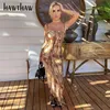 Hawthaw Frauen Mode Sommer Ärmel Bodycon Schlank Gedruckt Strand Bleistift Langes Kleid Sommerkleid 2021 Weibliche Kleidung Streetwear X0521