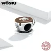 WOSTU 100% 925 Sterling Silver Coffee Cup Charms Snowflakes Bead Brown Pendant Fit Original Bracelet DIY Necklace Jewelry CTC361 Q0531