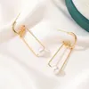 Groothandel-geometrische rechthoeken parel Dangle oorbellen uitgehold C-vormige oorknopjes voor vrouwen legering goud oor drop sieraden accessoires