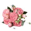 1 bukett Big Head och 4 knopp billiga falska blommor för hembröllopsdekoration Rose Pink Silk Peony Artificial Flowers Y06307161231