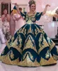 Vestido de Bola de Laço de Ouro Quinceanera Vestidos 2021 mangas curtas inchadas Árabe Dubai Mulheres Doce 15 Masquerade Dress