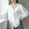 OL Style Outono Outono Camisas Brancas para Mulheres Surpreendas Collar Bolsos Mulheres Blusa Tops Elegante Workwear Feminino Tops Blusa Chic 11296 210527