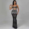 Sexig Crystal Födelsedagsklänning för Kvinnor Lång Bodycon Se genom Sheer Mesh Maxi Elegant Evening Party Club 211115