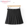 Aelegantmis Grey Black A-line High Waist Mini Pleated Skirt Women Summer Short Skirts 210607