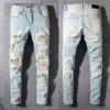 Prawdziwe Designer Dżinsy dla Męskie Zdrasyczone Ripped Skinny Jeans Motorcycle Moto Biker Hip Hop Denim Man Spodnia