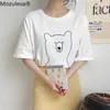 Mozuleva Chic Cartoon Bear Botton Women T-shirt Summer Summer Shird T Shirt Spring White O-Neck Top Tees 100% bawełna 210311
