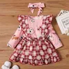 3-pcs Baby Girl Animal Sweet Suit-Dress Romper Fashion Långärmad Spädbarn Kläder Outfits 210528