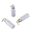 Weiße Haustierflasche aus Kunststoff, runde Schulter, glänzendes Silber, Gold, mattes Silber, Kragen, Lotion, Presspumpe, nachfüllbarer Kosmetikverpackungsbehälter, 100 ml