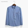 USHARK Niebieski Dżinsowy Koszula Dla Mężczyzn Casual Cowboy S Bawełna Z Długim Rękawem Rocznika Męska Odzież Moda Stylowy Chambray 210626