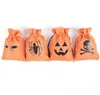 50PC / Pack Halloween Party Present Wrap Bat Pumpkin Skull Linne Burlap Candy Drawstring Bag Pocket-Treat Snacks Väskor Cookie Pouch Kids Trick Eller Treat Decor Sn2900
