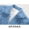 KPYTOMOA KVINNOR FASHION OFFICE Wear Double Breasted Tweed Blazer Coat Vintage Långärmad Frayed Kvinnlig Ytterkläder Chic Toppar 210930
