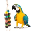 Andere Vogelzubehör Papageien-Holzklötze Spielzeug Bunte Holzschnur mit Haut Sittich Hängende Korbbälle Beißen Baumwollseil Haustierzubehör