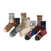 1 paire heureux chaussettes unisexe femmes peinture à l'huile Van Gogh coton peigné drôle fantaisie décontracté nouveauté fête cadeaux chaussettes en gros Y1119