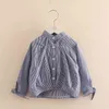 Kids Tops Spring Autumn Fashion Children Clothing Mandarin Collar Bowknot Long Sleeve Solid Color Strip Baby Girl Shirt 210701