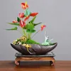 Skrivbord blomma krukor landskapsarkitektur mikro landskap bonsai kreativ keramisk målning guld svart teer bambu plantering 210615