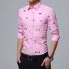 MIACAWOR Men Casual Shirts Fashion Print Camisa Masculina Slim Fit Long Sleeve Social Clothes Plus Size 5XL C379 210721