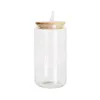 16oz Sublimacja Clear Glass Tumbler 12OOZ Frosted Cola Can Bamboo Pokrywa Piwo Koktajl Kubek Whisky Kubek Kawowy Mrożona Jar