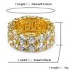Iced 2 Row 360 Eternity Gold Bling Anneaux Micro Pave Cumbic Zirconia 14K Gold plaqué Simulated Diamants Hing Han Hop for Men Women7730159