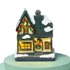 Christmas Scene Village House Statue with Warm LED Light Battery Operated Winter Snow Landscape Resin Building Miniature Figurin 211105